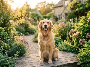 Lifestyle shot of a smiling Go - Golden Retriever Training Guide: Expert Tips for a Happy, Well-Behaved Companion