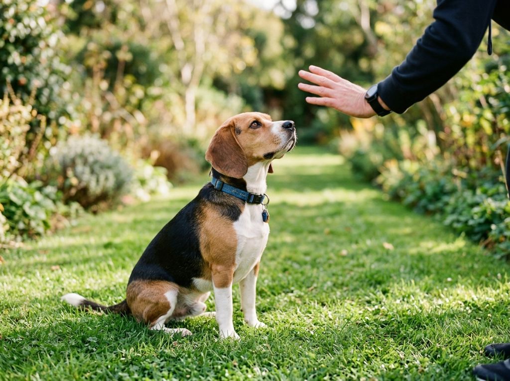 A medium-sized Beagle dog sitt - How to Teach Your Dog to Sit, Stay, and Come in 7 Days: A Stress-Free Guide