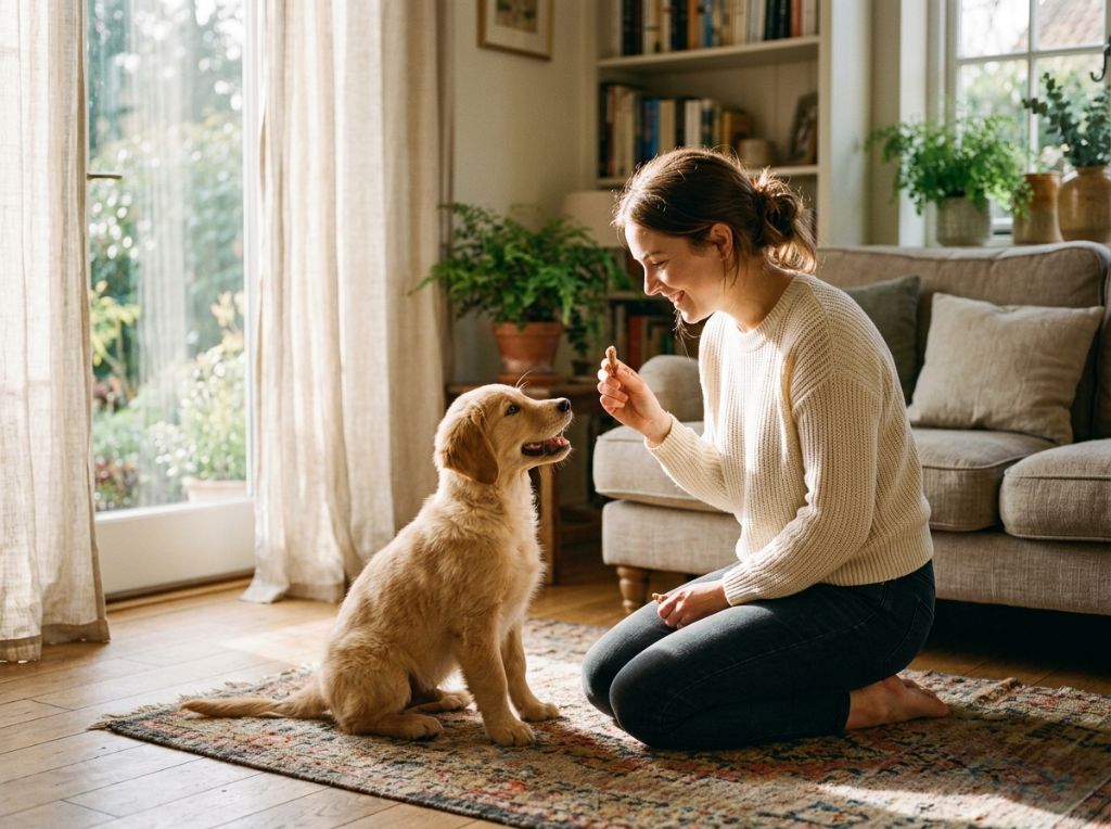 A warm, lifestyle photograph o - How to Teach Your Dog to Sit, Stay, and Come in 7 Days: A Stress-Free Guide