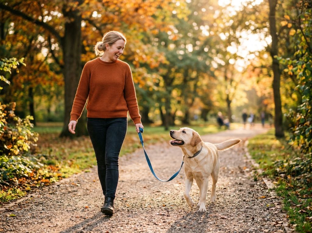 A warm, lifestyle photo of a h - How to Train Your Dog to Walk on a Loose Leash in 2 Weeks: The Stress-Free Guide