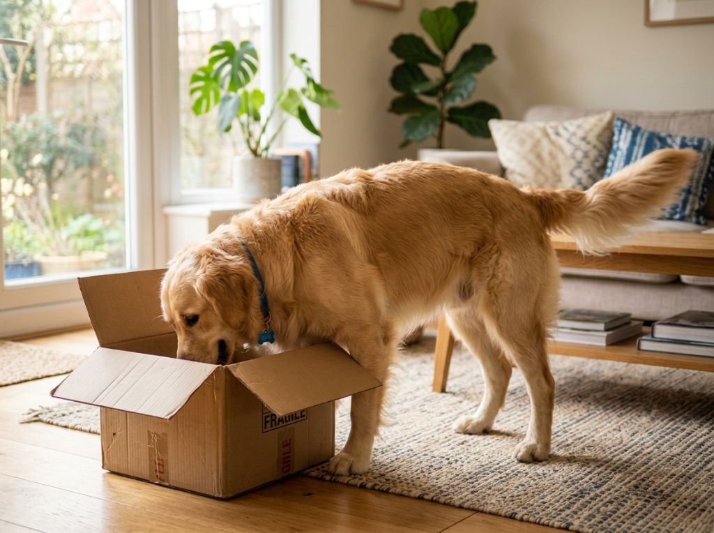 A Golden Retriever in a cozy s - Nose Work for Dogs: The Easiest Mental Exercise You're Not Doing