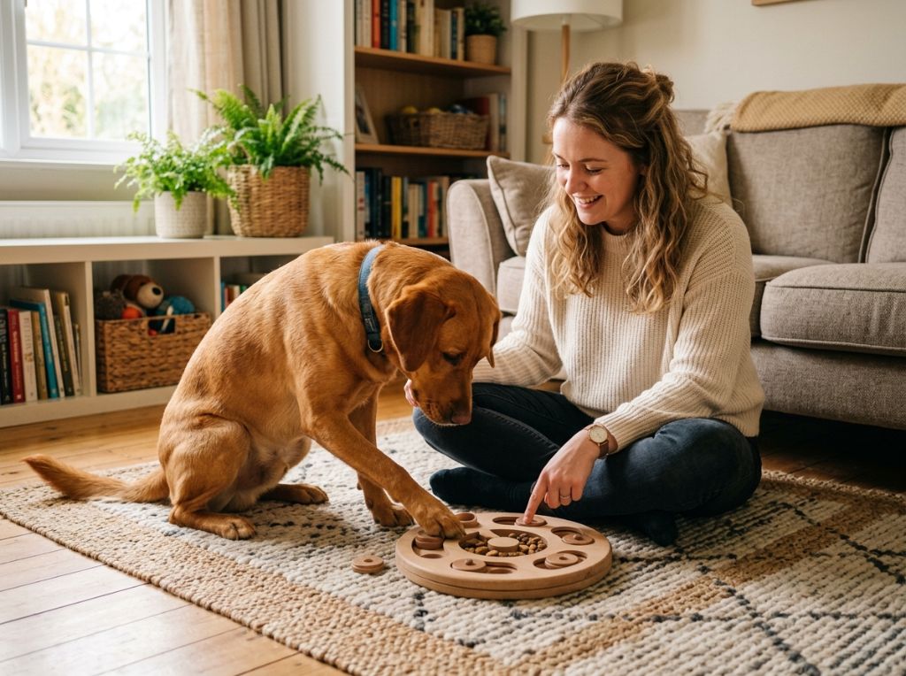 A owner sitting on a rug playi - Why Does My Dog Bark So Much? Understanding and Solving Excessive Vocalization